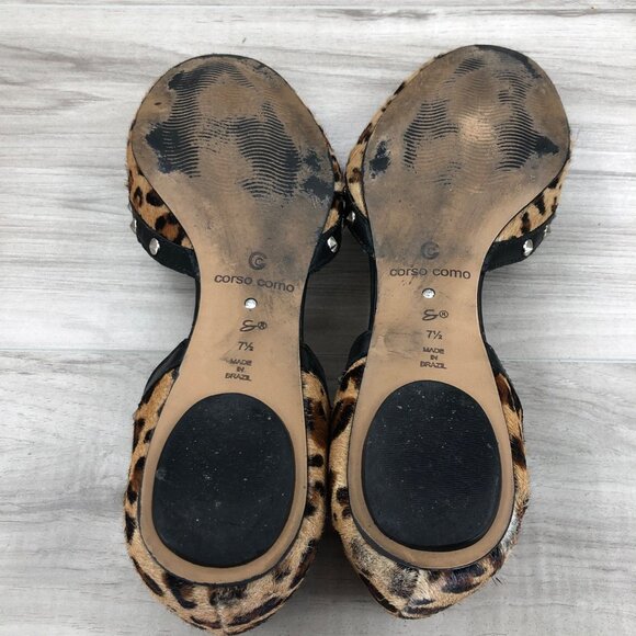 Corso Como Flats Women's 7.5  D'orsay Leopard Print Calf Hair Studded Sandals - Picture 13 of 13